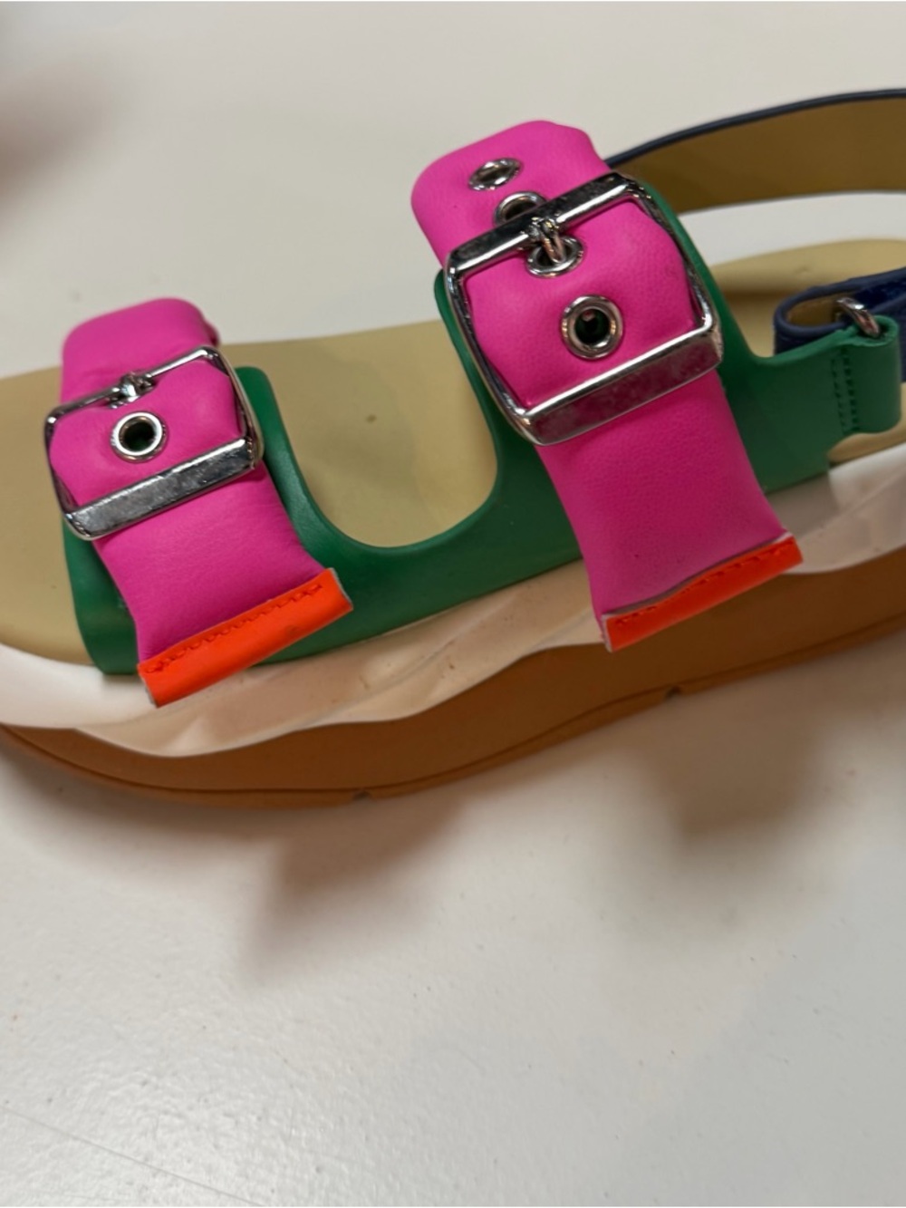 Colorblock Platform Sandal - Pink, Green & Orange Straps